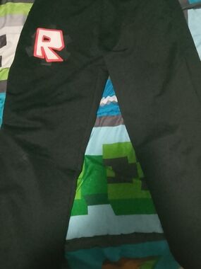 Amazon Kids Black Casual Pants with Red Letter R Accent